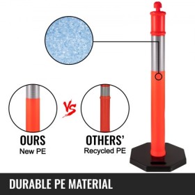 Traffic Delineator Posts 44 Inch Height Channelizer Cones Orange PE Delineator Post Kit 10 inch Reflective Band, Portable