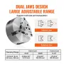 3-Jaw Lathe Chuck, 10'', Self-Centering Lathe Chuck, 0.24-9.84 in/6-250 mm Clamping Range with T-key Fixing Screws Hexagon Wrenc