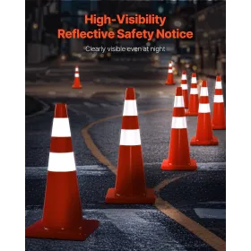 Safety Cones, 28 in/73 cm Height, 12 PCS PVC Orange Traffic Cone with 2 Reflective Collars and Weighted Base, Used for Traffic