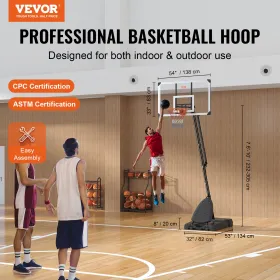 Basketball Hoop, 7,6-10 ft Justerbart Højde bærbart bagplade System, 54 tommer Basketball Hoop & Goal, Kids & Adults