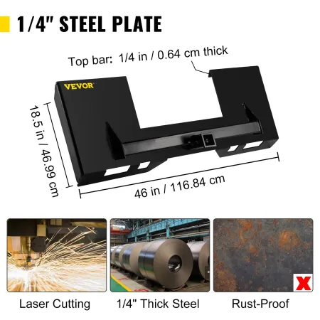 Universal Skid Steer Mount Plate 1/4" Thick Skid Steer Plate Attachment 3000LBS Weight Capacity Quick Attach Mount Plate Steel A