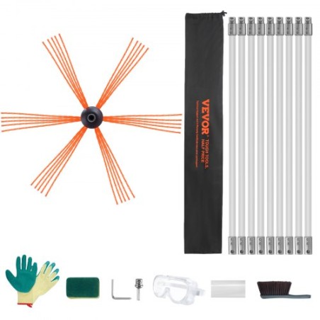 9 m Skorsten Sweep Kit, m/ 9 Forstærket nylonfleksible stænger, ergonomisk skorstenrenser, 360-graders børste skorstenrenser,