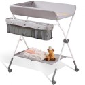 Baby Changing Table, Folding Diaper Changing Station with Lockable Wheels, Portable Changing Table 3-level Adjustable Heights,