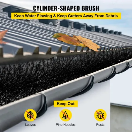 Gutter Guard Brush With 30 FT Length Bristle, 4.33\"(Dia) Gutter Brush Leaf Guard Fit for 5 Inches Gutter, Galvanized Steel Wire