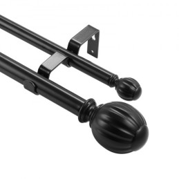 Double Rod Curtain Rods, 36-72 inches(3-6ft) Adjustable Length, Black Double Curtain Rods with Round Finials, 1" and 3/4"