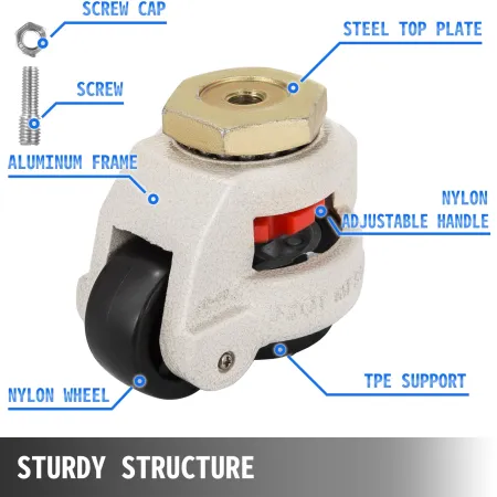 4 Pack Leveling Caster GD-80S Stem Mounted Footmaster Leveling Caster 500 kg per Leveling Caster Wheels Nylon Wheel and NBR Pad 