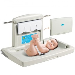 Wall-Mounted Baby Changing Station, Horizontal Foldable Diaper Change Table with Safety Straps and Hanging Rods, Use in