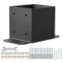 152.4x152.4 Post Base 4 Pcs, Inner Size 142x142 Post Base Brackets, Heavy Duty Powder-Coated Post Anchor Matte Black Wood Post B