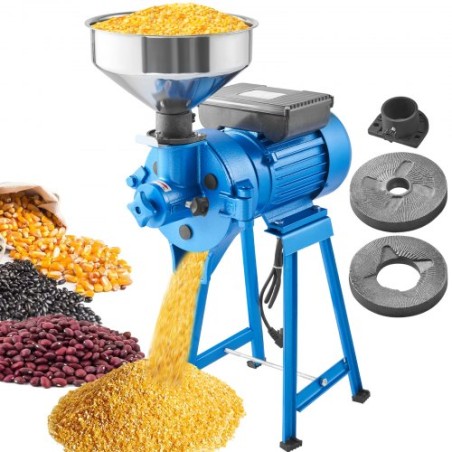 Electric Grain Mill Grinder, 1500W Spice Grinders, Commercial Corn Mill with Funnel, Thickness Adjustable Powder Machine, Heavy
