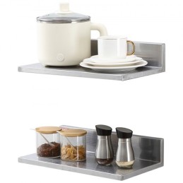 8.6" x 16" Stainless Steel Shelf, Wall Mounted Floating Shelving with Backsplash, 44 lbs Load Capacity Commercial Shelves,