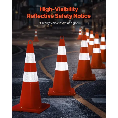 Safety Cones, 12 x 28\" Traffic Cones, PVC Orange Construction Cones, 2 Reflective Collars Traffic Cones with Weighted Base and 