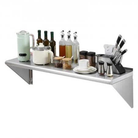 18" x 48" Stainless Steel Shelf, Wall Mounted Floating Shelving with Brackets, 400 lbs Load Capacity Commercial Shelves, Heavy