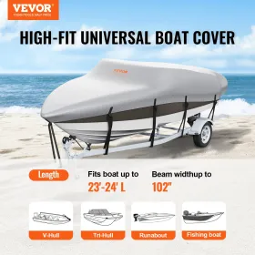 Boat Cover, 7010-7310 mm Trailerable Waterproof Boat Cover, 600D Marine Grade PU Oxford, with Motor Cover and Buckle Straps,