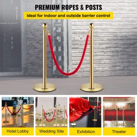 Velvet Ropes and Posts Gold Stanchion 5ft/1,5 m crowd control barrierer 4stk