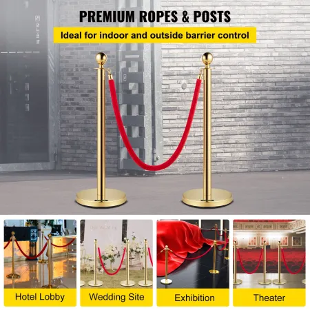 Velvet Ropes and Posts Gold Stanchion 5ft/1,5 m crowd control