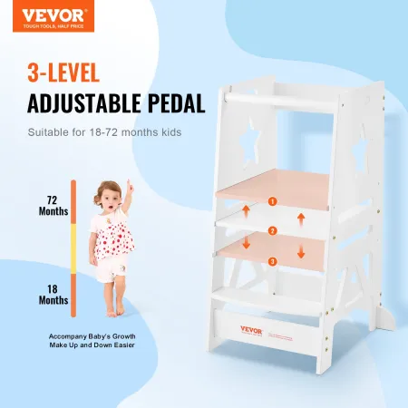 Tower Step Stool for Kids and Toddlers, 3-Level Height Adjustable Toddler Kitchen Stool Helper, Bamboo Standing Tower Learning S