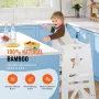 Tower Step Stool for Kids and Toddlers, 3-Level Height Adjustable Toddler Kitchen Stool Helper, Bamboo Standing Tower Learning S