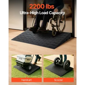 Rubber Threshold Ramp, 4" Rise Threshold Ramp Doorway, 3 Channels Cord Cover Rubber Solid Threshold Ramp, Rubber Angled Entry "