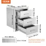 Outdoor Kitchen Drawers 16\" W x 21.5\"" H x 18\"" D, Flush Mount Triple Access BBQ Drawers with Stainless Steel Handle, BBQ Isl
