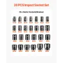 Impact Socket Set 1/2 Inches 26 Piece Impact Sockets, Shallow Socket, 6-Point Sockets, Rugged Construction, CR-V, 1/2 Inches Dri