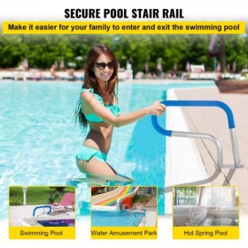 Pool Rail 30x22" Pool Railing 304 Stainless Steel 250LBS Load Capacity Silver Rustproof Pool Handrail Humanized Swimming Pool