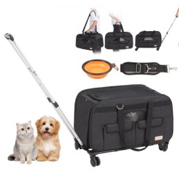 Cat Carrier with Wheels, Rolling Pet Carrier with Telescopic Handle and Shoulder Strap, Dog Carrier with Wheels for Pets under