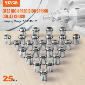 25 stk er32 Collet Set, 1/16 ''-13/16 '', ER32 Spring Collet Chuck Set, 0,0006 "/15 î¼m Tir Lathe Chuck Tool med 25 mærket