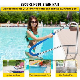 Pool Rail 55x32" Pool Railing 304 Stainless Steel 250LBS Load Capacity Silver Rustproof Pool Handrail Humanized Swimming Pool