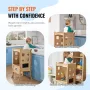 Tower Step Stool for Kids and Toddlers, Foldable Toddler Kitchen Stool Helper with 3-Level Adjustable Height & Safety Net, Natur