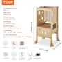 Tower Step Stool for Kids and Toddlers, Foldable Toddler Kitchen Stool Helper with 3-Level Adjustable Height & Safety Net, Natur
