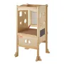 Tower Step Stool for Kids and Toddlers, Foldable Toddler Kitchen Stool Helper with 3-Level Adjustable Height & Safety Net, Natur