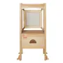 Tower Step Stool for Kids and Toddlers, Foldable Toddler Kitchen Stool Helper with 3-Level Adjustable Height & Safety Net, Natur