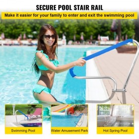 Pool Rail 48x36" Pool Railing 304 Stainless Steel 250LBS Load Capacity Silver Rustproof Pool Handrail Humanized Swimming Pool