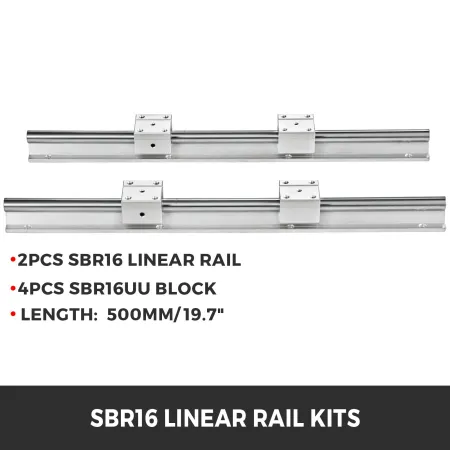 Linear Rail 2PCS 500mm SBR16 Linear Slide Rail 4PCS SBR16UU Bearing Block CNC Kit Linear Rails and Bearings Kit CNC Rails Linear