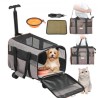 Cat Carrier with Wheels, Airline Approved Rolling Pet Carrier with Telescopic Handle and Shoulder Strap, Dog Carrier with