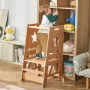 Tower Step Stool for Kids and Toddlers, 3-Level Height Adjustable Toddler Kitchen Stool Helper, Bamboo Standing Tower Learning S