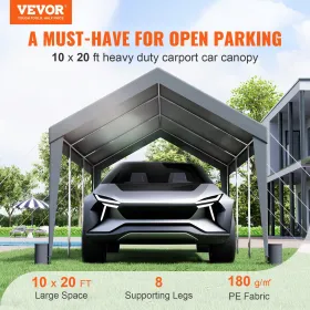 Carport, biloverdækning, garagetelt, 10x20 fod med 8 stænger