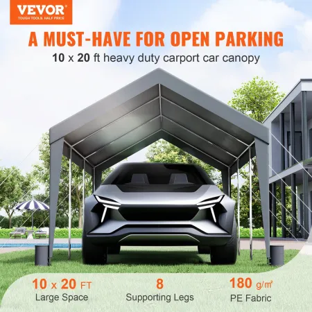 Carport, biloverdækning, garagetelt, 10x20 fod med 8 stænger