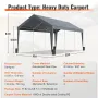 Carport, biloverdækning, garagetelt, 10x20 fod med 8 stænger