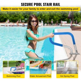 Pool Rail 32x23" Pool Railing 304 Stainless Steel 250LBS Load Capacity Silver Rustproof Pool Handrail Humanized Swimming Pool