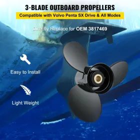 Outboard Propeller, Replace for OEM 3817469, 3-Blade 14 1/4 x 21 Pitch Aluminium Boat Propeller, Compatible with Volvo Penta SX