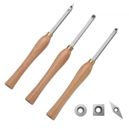 Lathe Chisel Set 3PCS Wood Working Turning Tools Carbide Steel Toolbox