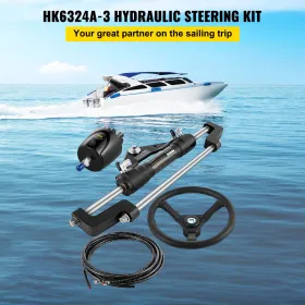 Hydraulic Boat Steering Kit, 300HP Hydraulic Steering Kit Helm Pump, Cylinder, Wheel, 24 Feet Hose Hydraulic Steering Seal Kit,