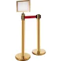Stanchion Post Barriers 4-Set Line Dividers, Stainless Steel Stanchions with 6.6 Red Retractable Belts, Stanchions with One Sign