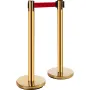 Stanchion Post Barriers 4-Set Line Dividers, Stainless Steel Stanchions with 6.6 Red Retractable Belts, Stanchions with One Sign