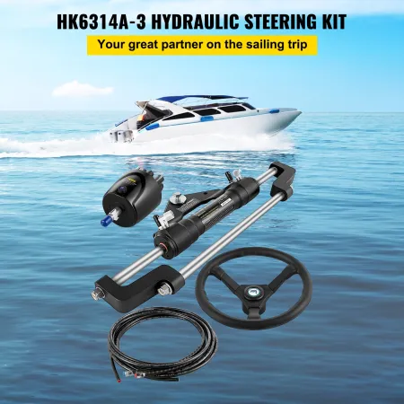 Hydraulic Boat Steering Kit, 300HP Hydraulic Steering Kit Helm Pump, Hydraulic Outboard Steeing Kit with 14 Feet Hydraulic Steer