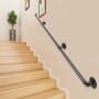 Pipe Stair Handrail, 9FT Staircase Handrail, 440LBS Load Capacity Carbon Steel Pipe Handrail, Industrial Pipe Handrail with