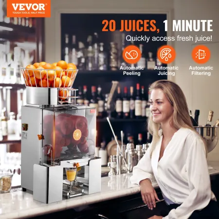 Commercial Orange Juicer Machine, 120W Automatic Feeding Juice Extractor, Stainless Steel Juice Extractor for 25 Oranges Per Min