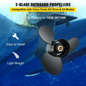 Outboard Propeller, Replace for OEM 3817468, 3-Blade 14.5" x 19" Pitch Aluminium Boat Propeller, Compatible with Volvo Penta "