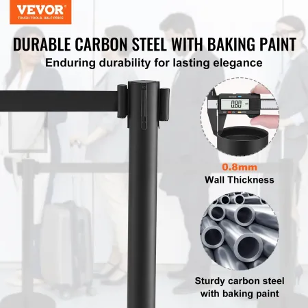 Crowd Control Stanchions, 6-Pack Crowd Control Barriers, Carbon Steel Baking Painted Stanchion Queue Post with Sign Holder & 3PC